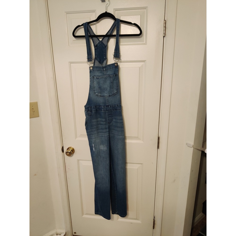 LEI Denim Overalls Blue Wash Distressed Medium Wash Women's Size‎ L